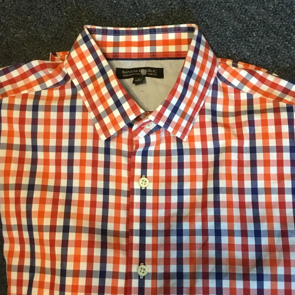 Banana Republic Men’s Orange & Blue Gingham Button-Down Shirt